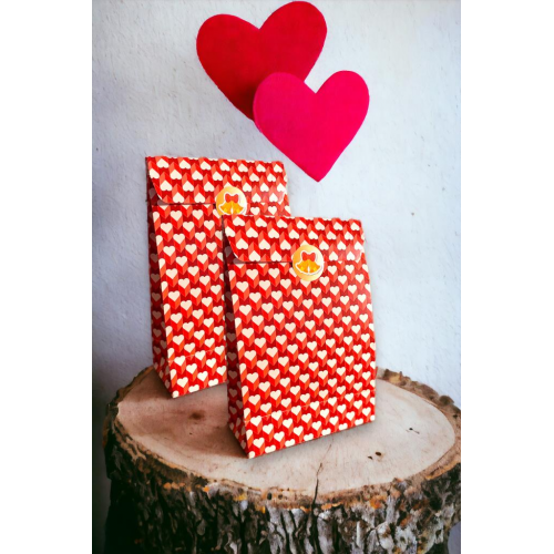 2 Adet Özel Tasarım Yılbaşı Sevgililer Günü Temalı Hediye Paketi Kağıt Torba Sticker Hediyeli