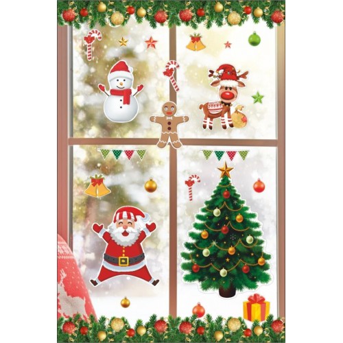 27 Adet Yeni Yıl Cam Sticker Seti Kapı Süsü Duvar Süsü Çocuk Bebek Odası Yılbaşı Çam Ağacı Noel Baba