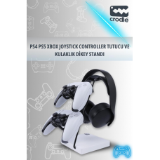 Beyaz Ahşap Ve Siyah Metal Gaming Ps4 Ps5 Xbox Joystick Kontroller Tutucu Ve Kulaklık Dikey Standı